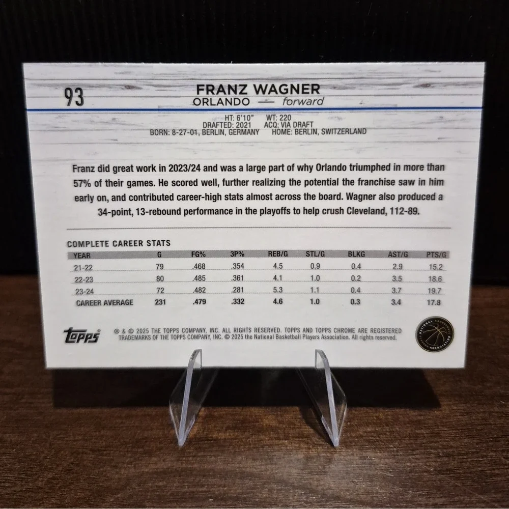 2025 Topps Chrome NBA Franz Wagner #93 Green Topps Orlando Magic